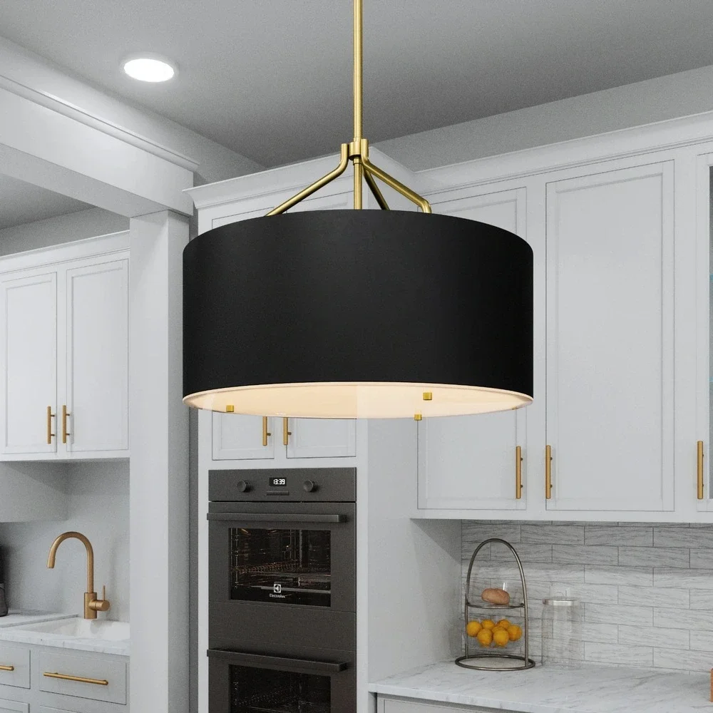 Quoizel LWS6714B Covington 3-Light Drum Pendant Black Gold NIB